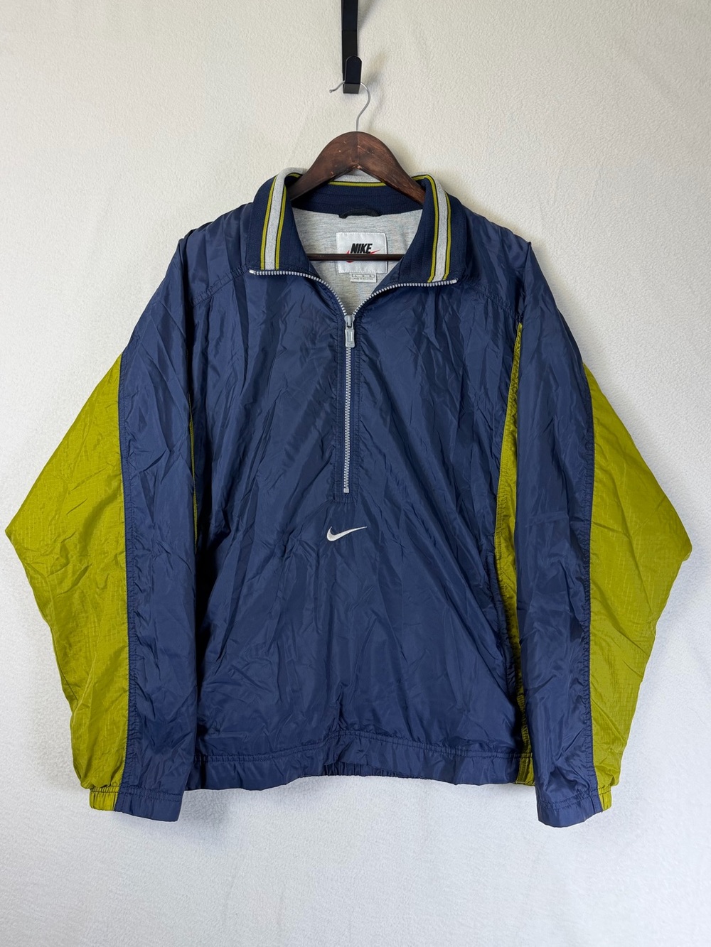 Vintage Nike Jacket Men Large Center Swoosh Windbreaker Half Zip Lined Y2K 90s